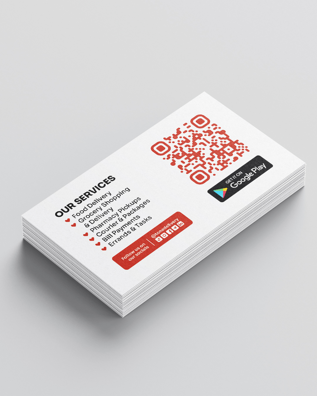 Tona Delivery business card stack mockup